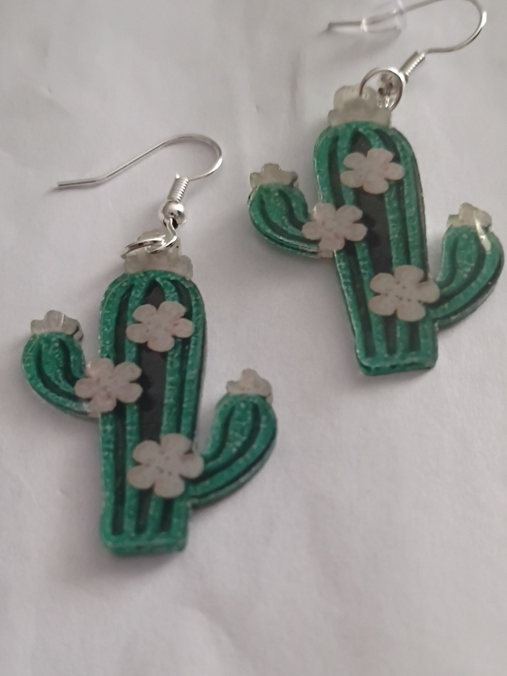 Green Cactus Floral Dangle Earrings by